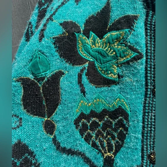 Vintage New Wang Kong Knit Cardigan With Floral Appliqué Size MD - Picture 12 of 16